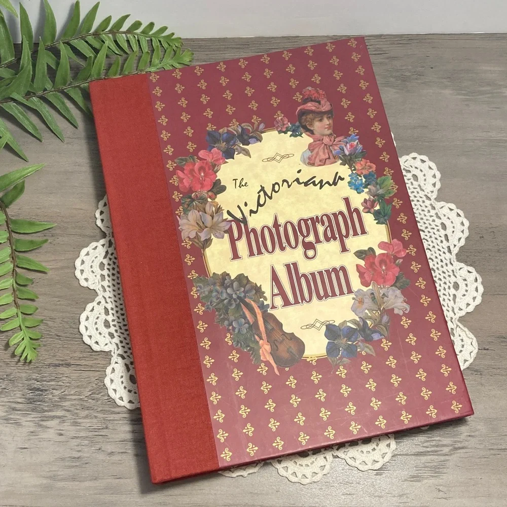 Vintage Victorian Photograph Album  Red Floral Cover